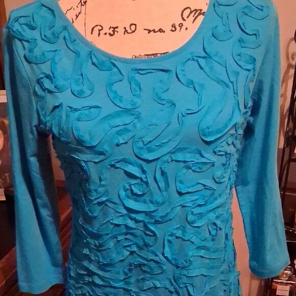 NWT Cable & Gauge Turquoise Textured Blouse Medium - Picture 2 of 13